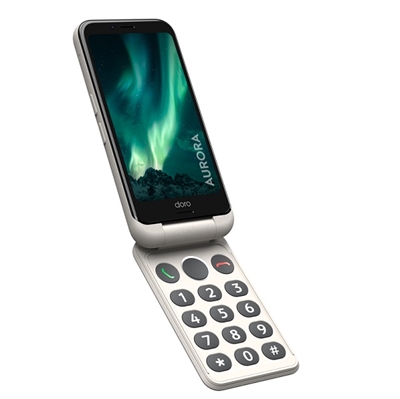 Doro Aurora A21 smartphone 64GB med klap tastatur hvid (Bone)