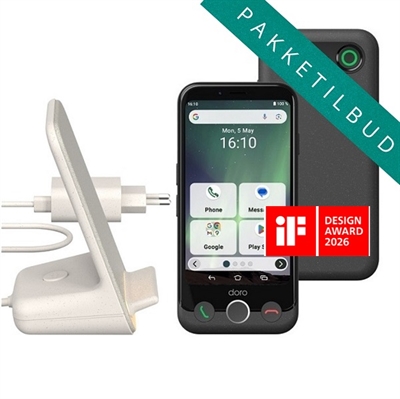 Doro PAKKE Aurora A11 smartphone 64GB koksgrå | Inkl. trådløs opladning