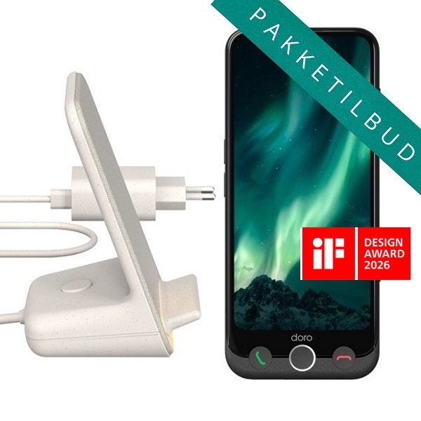 Doro PAKKE Aurora A31 smartphone 128GB | Inkl. bordlader, cover, stylus og vægoplader.