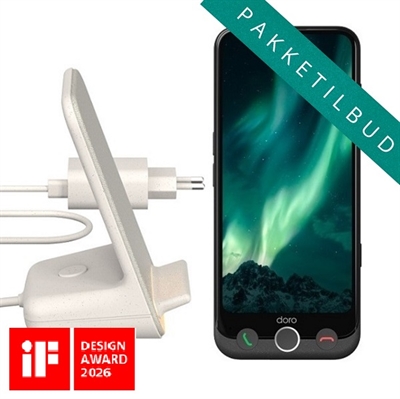 Doro PAKKE Aurora A31 smartphone 128GB | Inkl. bordlader, cover, stylus og vægoplader.