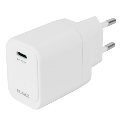 Vægoplader 20W USB-C fra Deltaco | Hurtig opladning